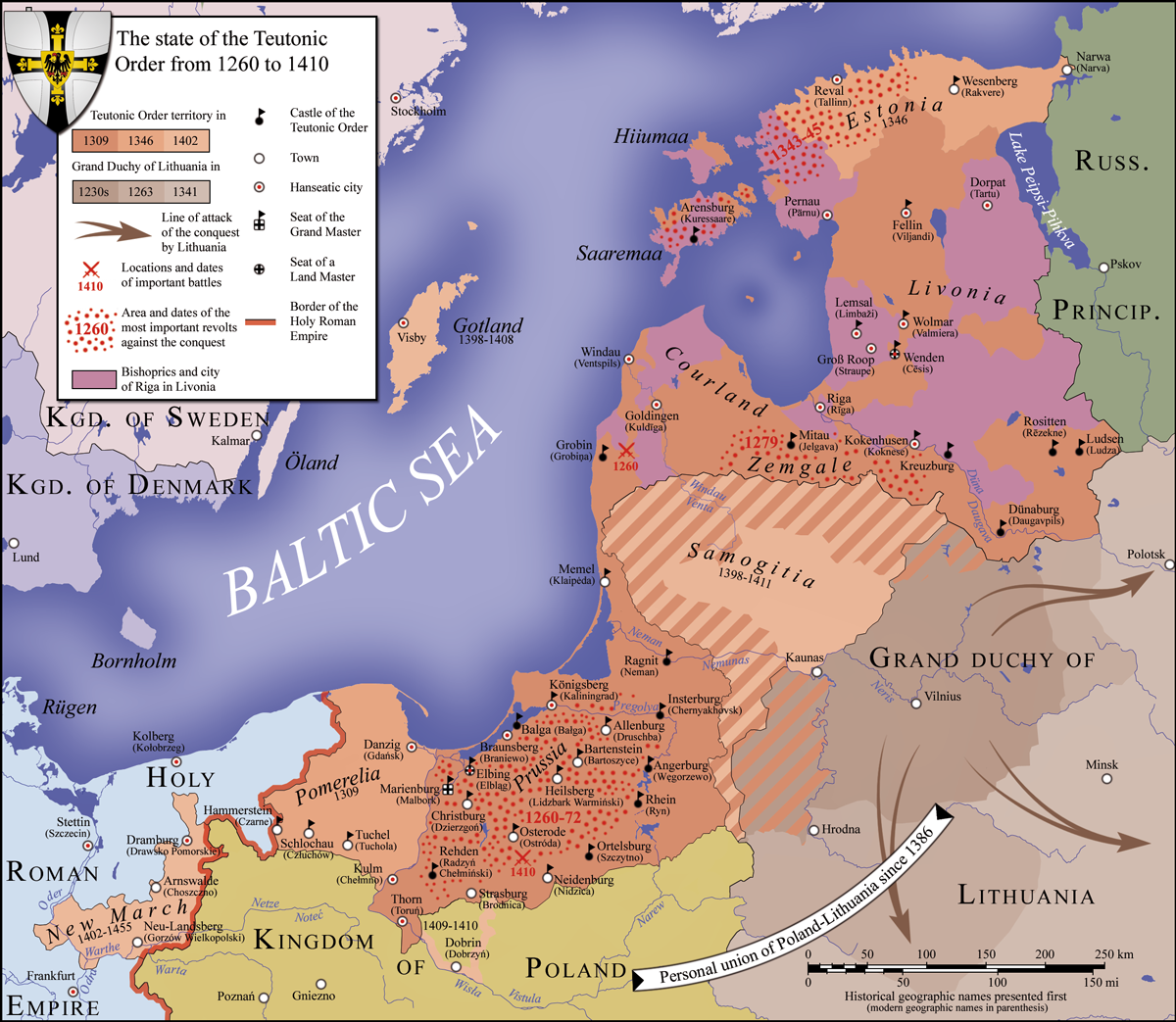 Map of the lands of the Teutonic Order